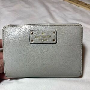 Kate Spade New York Grey Leather Wallet – Snap Closure – Zip Coin Pocket